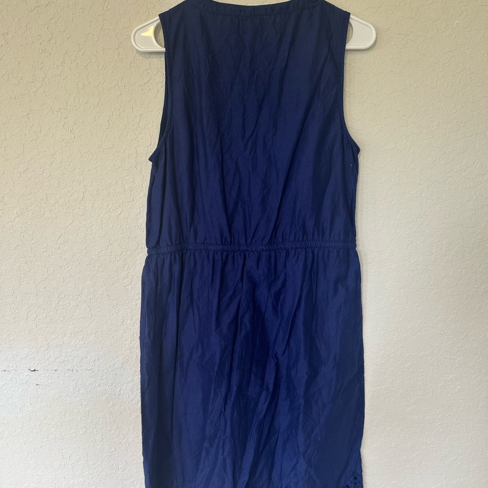 Old Navy Sleeveless Button Down Deep Blue Midi Dress with Eyelet Hem Size M - Picture 4 of 7